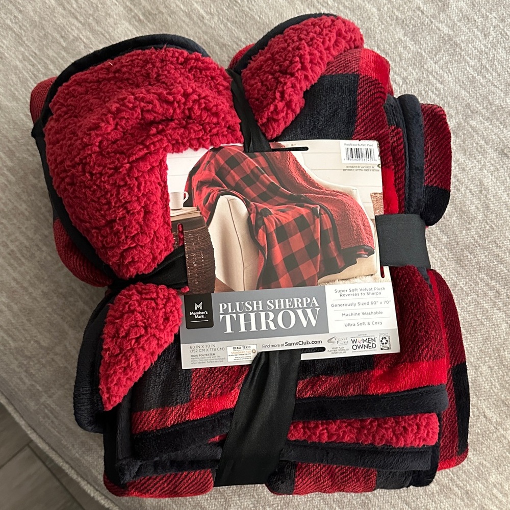 Members Mark Red and Black Plush Sherpa Throw